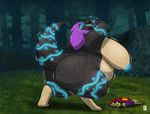  big_breasts blue_lips blue_nose breasts butt chubby cute dark_grey_fur digitigrade female fur gillpanda glowing hair hikaru long_hair majora's_mask majoras_mask markings mask nintendo overweight roofox thick_thighs video_games weight_gain wide_hips 