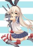  :&lt; ass bad_id bad_pixiv_id black_panties blonde_hair boots elbow_gloves gloves grey_footwear hair_ornament highres hug kantai_collection lifebuoy long_hair panties pleated_skirt rensouhou-chan ribbon shimakaze_(kantai_collection) skirt solo striped striped_legwear tama_go tears thighhighs thong underwear yellow_eyes 