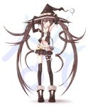  brown_eyes brown_hair buran_(kure) hat long_hair midriff navel original solo twintails witch_hat 