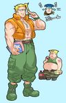  abs blonde_hair character_request charlie_nash chun-li doboshiru eating fat food glasses guile standing street_fighter 