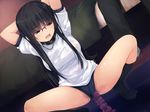  black_eyes black_hair bloomers bondage censored chain coffee-kizoku collar dildo game_cg glasses gym_uniform long_hair love_es_m mizushiro_ayaka socks wet 