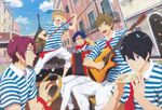  accordion ascot black_hair blonde_hair blue_eyes blue_hair brown_hair free! glasses gondola green_eyes guitar hazuki_nagisa highres instrument male_focus matsuoka_rin multiple_boys music nanase_haruka_(free!) ocarina official_art open_mouth playing_instrument purple_eyes red_eyes red_hair ryuugazaki_rei sharp_teeth shirt smile striped striped_shirt tachibana_makoto tambourine teeth venice yamamura_takuya 