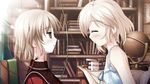  2girls blonde_hair brown_eyes brown_hair eyes_closed game_cg ko~cha multiple_girls saimon_eclair saimon_misumi witch&#039;s_garden witch's_garden 