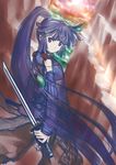  akatsuki_(log_horizon) highres kuma_work log_horizon long_hair ponytail purple_eyes purple_hair sword weapon 
