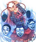  bad_id bad_pixiv_id bow expressionless face_mask fox_mask hair_over_one_eye hata_no_kokoro highres hyouka_(rat_hut) long_hair long_sleeves mask oni_mask pink_eyes pink_hair shirt skirt solo touhou very_long_hair 