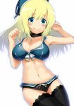  adapted_costume atago_(kantai_collection) bad_id bad_pixiv_id black_panties blonde_hair blue_eyes breasts front-tie_top hat kantai_collection large_breasts long_hair mocchi panties simple_background smile solo thighhighs underwear 