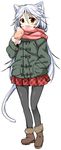  animal_ears cat_ears cat_tail dodome-iro_mayonnaise gloves original pantyhose red_eyes scarf solo tail white_hair 
