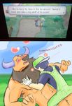  &lt;3 anthro anthrofied blush bovine cattle coveralls fingerless_gloves flower gay gloves hat horn human humor interspecies lupinrager male mammal muscles nintendo nude open_mouth outside overalls pok&#233;mon pok&#233;philia pok&eacute;mon pok&eacute;philia pokemon_breeder screencap size_difference sniffing tauros video_games 