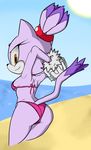 anthro beach bikini blaze_the_cat breasts but butt color colored_by_dmiller22 dmiller22_colour female invalid_background looking_at_viewer marthedog seaside sega side_boob smile solo sonic_(series) stretching swimsuit 