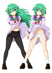  black_legwear blush bow bow_panties crotch_seam dress green_eyes green_hair hair_ornament hairclip kaitou_tenshi_twin_angel lace lace-trimmed_panties loafers long_hair looking_at_viewer macla multiple_girls nine_violet panties panties_under_pantyhose pantyhose pantyshot pantyshot_(standing) purple_skirt school_uniform serafuku shoes short_dress short_hair skirt smile socks standing tesla_violet twin_angel underwear white_background white_legwear white_panties wind wind_lift 