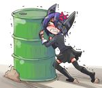  anger_vein angry boots drum_(container) eyepatch fingerless_gloves gloves headgear kantai_collection purple_hair pushing shinapuu short_hair skirt solo tenryuu_(kantai_collection) yellow_eyes 
