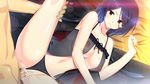  1girl bed blue_hair breasts censored cum cum_in_pussy game_cg highres large_breasts leg_up legs lingerie looking_at_viewer lying ma-ko_hunter ma?ko_hunter maâ˜†ko_hunter mole munashi_mujou panties panties_aside penis pussy red_eyes sex short_hair smile thighs underwear vaginal 