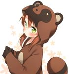  animal_costume blush brown brown_hair gloves green_eyes hood kito_(sorahate) koshigaya_komari long_hair looking_at_viewer non_non_biyori raccoon_costume solo tail tears upper_body 