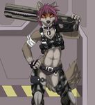  anthro armor canine collar dog_tags f4814n female gun halo halo_(series) looking_at_viewer mammal railgun ranged_weapon solo video_games weapon wolf 