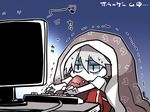  bad_id bad_twitter_id bed_sheet blazblue computer dead_spike kuro_yuzu pants ragna_the_bloodedge silver_hair track_pants trembling typing 