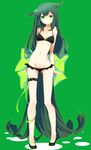  absurdly_long_hair bikini black_bikini bow eyebrows_visible_through_hair frilled_bikini frills full_body gatchaman_crowds green_background green_eyes green_hair large_bow leg_garter long_hair looking_at_viewer lowleg lowleg_panties navel no_socks panties pointy_hair solo standing swimsuit tsukasa_kinako underwear utsutsu very_long_hair 