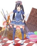  bad_id bad_pixiv_id black_hair brown_eyes checkered checkered_floor chocolate chocolate_bar cookie dress food head_wreath highres k-on! long_hair macaron minigirl nakano_azusa needle_(needlebomb) oversized_object pretzel puffy_short_sleeves puffy_sleeves short_sleeves sweets twintails whisk 