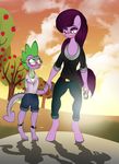  anthro anthrofied apple_tree belt blush clothing dragon duo equine eyewear friendship_is_magic gay girly glasses green_eyes hand_holding hands horse jeans male mammal my_little_pony original_character pony scalie shirt shorts spike_(mlp) sunset v-d-k 