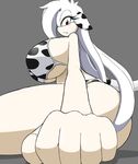  big_breasts big_butt blush bovine bra breasts butt cattle clothing female hair huge_breasts hyper hyper_breasts looking_at_viewer looking_down macro mammal side_boob solo thick_thighs thighs under_boob underwear white_hair 
