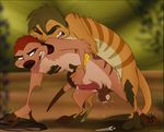  anal anal_penetration anthro atimon balls bent_over big_penis cum cum_in_ass cum_inside disney duo erection eyes_closed from_behind gay hair holding male meerkat nude penetration penis sex the_lion_king timon tongue tongue_out 