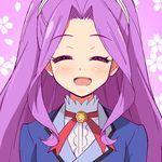  9law aikatsu! aikatsu!_(series) blush closed_eyes facing_viewer kanzaki_mizuki long_hair open_mouth purple_hair smile solo upper_body 