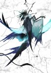  abstract_background absurdres animal_ears aqua_feathers aqua_wings black_wings blue_feathers blue_wings creature feathers full_body highres kamikiririp no_humans original solo wings 