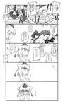  animal_ears blush camera checkered comic detached_sleeves greyscale hat himekaidou_hatate inubashiri_momiji monochrome multiple_girls shameimaru_aya short_hair siyoyu skirt tokin_hat touhou translation_request twintails wolf_ears 