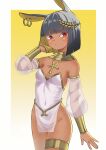  1girl animal_ears ankh black_hair blonde_hair blush breasts colored_inner_hair dark-skinned_female dark_skin detached_sleeves ear_piercing egyptian egyptian_clothes facial_mark hair_ornament highleg highleg_leotard highres juni_(hetarej) leotard multicolored_hair original piercing rabbit_ears red_eyes see-through see-through_sleeves short_hair small_breasts solo thigh_strap two-tone_hair usekh_collar white_leotard 