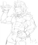 2024 abs anthro areola arknights bulge canid canine canis domestic_dog fur hair holding_object hung_(arknights) hypergryph long_hair male mammal muscular muscular_anthro muscular_male sketch solo studio_montagne waiter yume_mitaatode