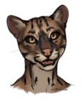 anthro black_sclera felid feline female leopardus lostgoose mammal ocelot orange_eyes portrait simple_background solo