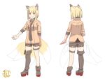 &gt;:) 1girl animal_ear_fluff animal_ears asymmetrical_footwear black_footwear black_necktie black_shorts blonde_hair blue_eyes boots breasts brown_shirt closed_mouth collared_shirt dress_shirt fang fang_out fox_ears fox_girl fox_tail highres kitsune kuro_kosyou long_sleeves multiple_views necktie original shirt shorts simple_background single_thigh_boot small_breasts smile standing tail thigh_boots v-shaped_eyebrows white_background x-ray 