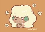  :3 animal_focus blush brown_background chibi chibi_only closed_mouth commentary_request flower full_body kotorai looking_ahead no_humans pokemon pokemon_(creature) signature simple_background sitting solo whimsicott 
