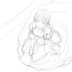  bare_shoulders breasts cleavage corset dress elbow_gloves frills from_above gloves gown greyscale long_hair medium_breasts monochrome nakabayashi_reimei original princess sketch sleeping smile solo 