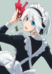  bad_id bad_pixiv_id blue_eyes braid izayoi_sakuya knife maid maid_headdress open_mouth short_hair silver_hair solo tai0201 touhou twin_braids 