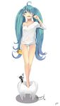  ahoge aqua_eyes aqua_hair ataru_(ataru_squall) barefoot brush brushing_teeth full_body hair_over_one_eye hatsune_miku legs long_hair oversized_object panties simple_background solo striped striped_panties thigh_gap tooth toothbrush toothpaste twintails underwear very_long_hair vocaloid 