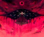  bad_id bad_pixiv_id blonde_hair bow dress evil eyes flying gap hair_bow hands highres horror_(theme) long_hair minase_(mmakina) moon petticoat red red_eyes red_moon red_sky sky solo touhou yakumo_yukari 