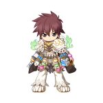  1boy armor breath_weapon breathing_fire brown_hair chibi closed_mouth expressionless fire flask full_body genetic_(ragnarok_online) green_eyes green_fire hair_between_eyes living_clothes long_bangs looking_at_viewer male_focus mask midriff official_art pants pauldrons potion ragnarok_online round-bottom_flask shoes short_hair shoulder_armor simple_background solo standing syringe tachi-e teeth transparent_background vial white_footwear white_pants yuichirou 
