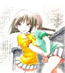  chibi_maruko-chan green_shirt highres honami_tamae implied_kiss marumo_516 sakura_momoko shirt yellow_shirt yuri 