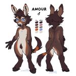 amour_(character) anthro asinus blue_eyes brown_hair donkey equid equine front_view hair hi_res hooves lostgoose male mammal model_sheet rear_view solo tail