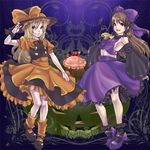  alternate_color black_sleeves chikuwa_(jakoten) hakurei_reimu halloween jack-o'-lantern kirisame_marisa lowres multiple_girls pumpkin touhou 