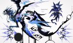  absurdres animal_ears black_fur black_hair black_tail black_wings blue_fur chibi chibi_inset creature highres kamikiririp no_humans reference_sheet solo white_background white_wings wings 