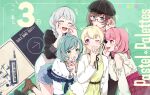  5girls absurdres aqua_hair bang_dream! blonde_hair braid brown_hair green_eyes group_name highres hikawa_hina long_hair maruyama_aya multiple_girls official_art open_mouth pastel_palettes_(bang_dream!) pink_eyes pink_hair shirasagi_chisato short_hair smile wakamiya_eve white_hair yamato_maya 