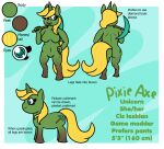 equid equine fan_character female fur green_body green_fur hasbro hi_res horn horse mammal microsoft minecraft model_sheet mojang my_little_pony mythological_creature mythological_equine mythology pickaxe pickaxe_(minecraft) pixiecatsupreme pony unicorn unicorn_horn xbox_game_studios