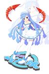  adapted_costume bad_id bad_pixiv_id bare_shoulders blue_eyes blue_hair bracelet dress hat ikamusume jewelry koflif legs long_hair shinryaku!_ikamusume shrimp solo tentacle_hair tentacles thighhighs white_legwear 