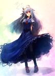  :&lt; ahoge blue_hair hat hat_removed headwear_removed kamishirasawa_keine long_hair pantyhose pigeon-toed red_eyes solo standing touhou ukyo_rst 