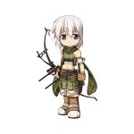  1boy arrow_(projectile) belt boots bow_(weapon) brown_belt brown_footwear brown_gloves camouflage camouflage_scarf camouflage_shorts chibi closed_mouth compound_bow crop_top expressionless fingerless_gloves full_body gloves green_scarf green_shirt green_shorts grey_eyes grey_hair hair_between_eyes holding holding_bow_(weapon) holding_weapon looking_at_viewer male_focus midriff navel official_art pouch ragnarok_online ranger_(ragnarok_online) scarf shirt short_hair shorts simple_background sleeveless sleeveless_shirt solo standing tachi-e transparent_background weapon yuichirou 