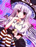  bad_id bad_pixiv_id fujiwara_no_mokou hakomonotown halloween hat pantyhose solo striped striped_legwear touhou witch_hat 