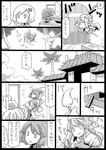  aki_minoriko aki_shizuha brush calligraphy_brush comic crab detached_sleeves greyscale hat kochiya_sanae long_hair monochrome multiple_girls paintbrush rope shimenawa touhou translated uni_mate yasaka_kanako 