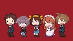  3girls asahina_mikuru chibi kita_high_school_uniform koizumi_itsuki kyon maid multiple_boys multiple_girls nagato_yuki panty_&amp;_stocking_with_garterbelt parody school_uniform serafuku style_parody suzumiya_haruhi suzumiya_haruhi_no_yuuutsu ukon 