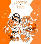  2girls :&gt; bike_shorts blue_eyes chao_(sonic) closed_eyes fangs full_body headphones heart inkling_girl inkling_player_character jellyfish_(splatoon) looking_at_another multiple_girls on_shoulder open_mouth sonic_(series) sonic_adventure spiral_cris splatoon_(series) tentacle_hair tentacles tikal_the_echidna 